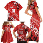 Personalized St. George Illawarra Dragons Rugby Family Matching Short Sleeve Bodycon Dress and Hawaiian Shirt Urban Street Graffiti Style - Distressed Splatter Elements