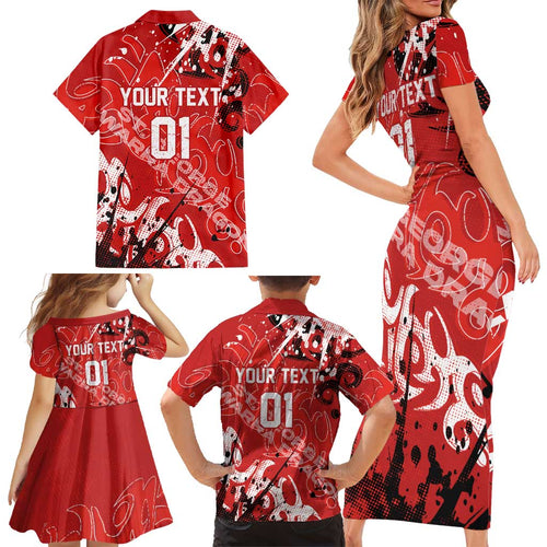Personalized St. George Illawarra Dragons Rugby Family Matching Short Sleeve Bodycon Dress and Hawaiian Shirt Urban Street Graffiti Style - Distressed Splatter Elements