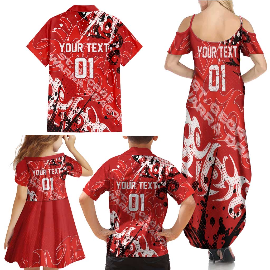 Personalized St. George Illawarra Dragons Rugby Family Matching Summer Maxi Dress and Hawaiian Shirt Urban Street Graffiti Style - Distressed Splatter Elements