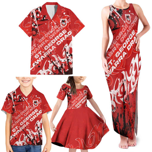 Personalized St. George Illawarra Dragons Rugby Family Matching Tank Maxi Dress and Hawaiian Shirt Urban Street Graffiti Style - Distressed Splatter Elements