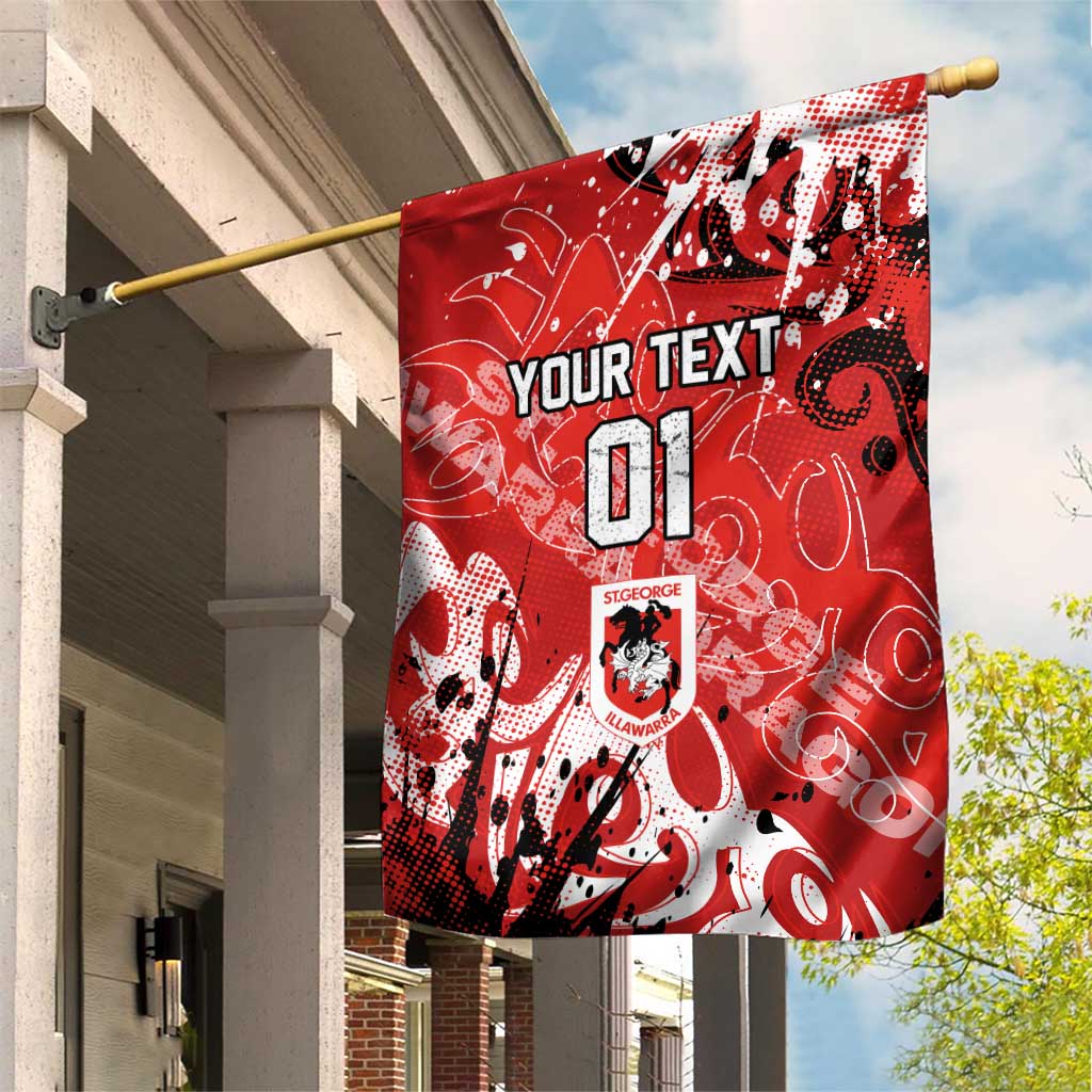Personalized St. George Illawarra Dragons Rugby Garden Flag Urban Street Graffiti Style - Distressed Splatter Elements
