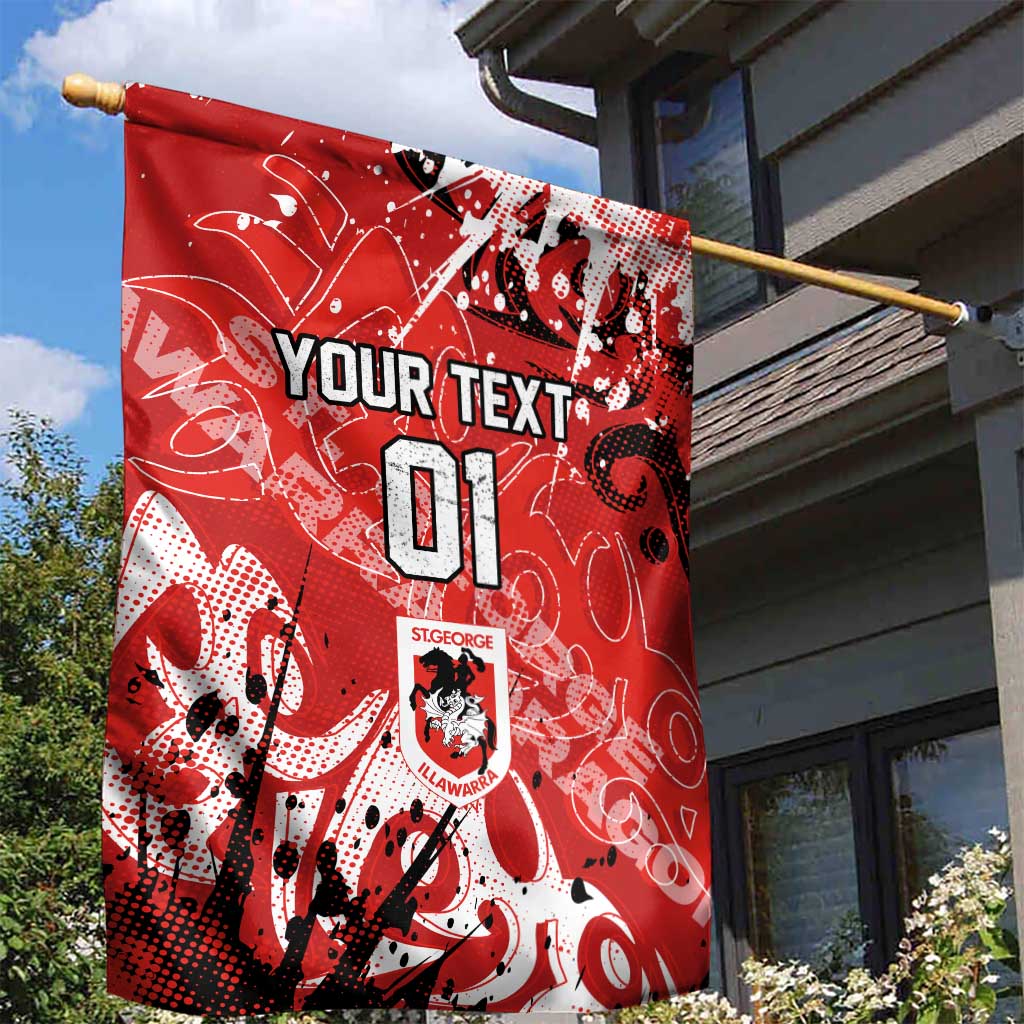 Personalized St. George Illawarra Dragons Rugby Garden Flag Urban Street Graffiti Style - Distressed Splatter Elements
