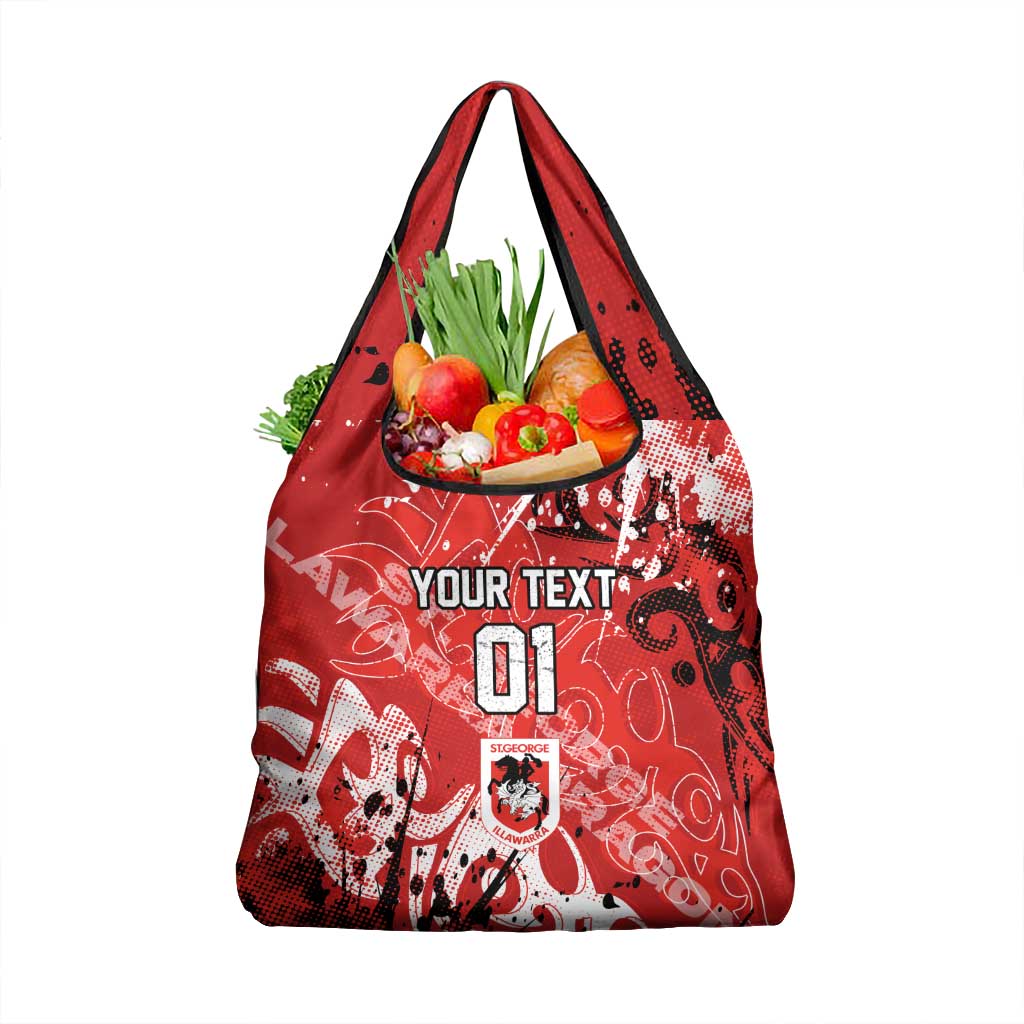 Personalized St. George Illawarra Dragons Rugby Grocery Bag Urban Street Graffiti Style - Distressed Splatter Elements