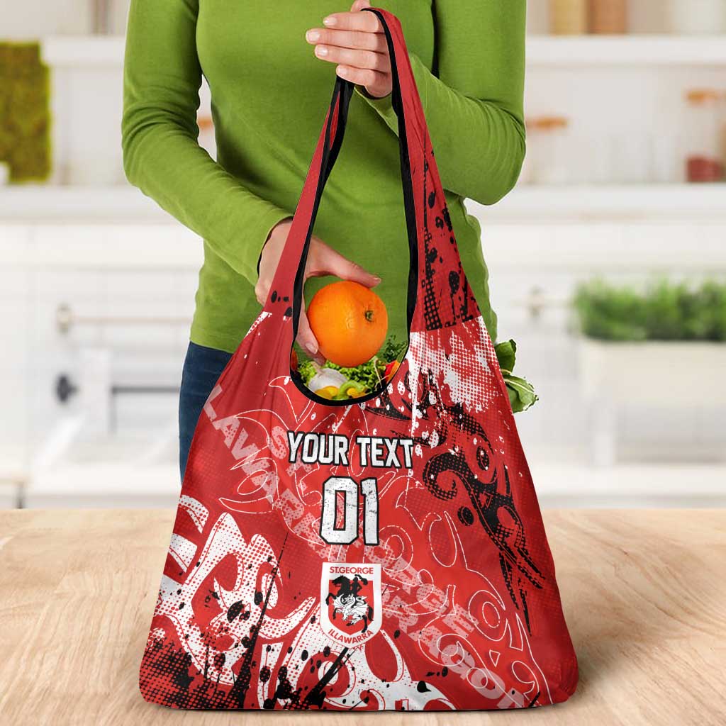 Personalized St. George Illawarra Dragons Rugby Grocery Bag Urban Street Graffiti Style - Distressed Splatter Elements