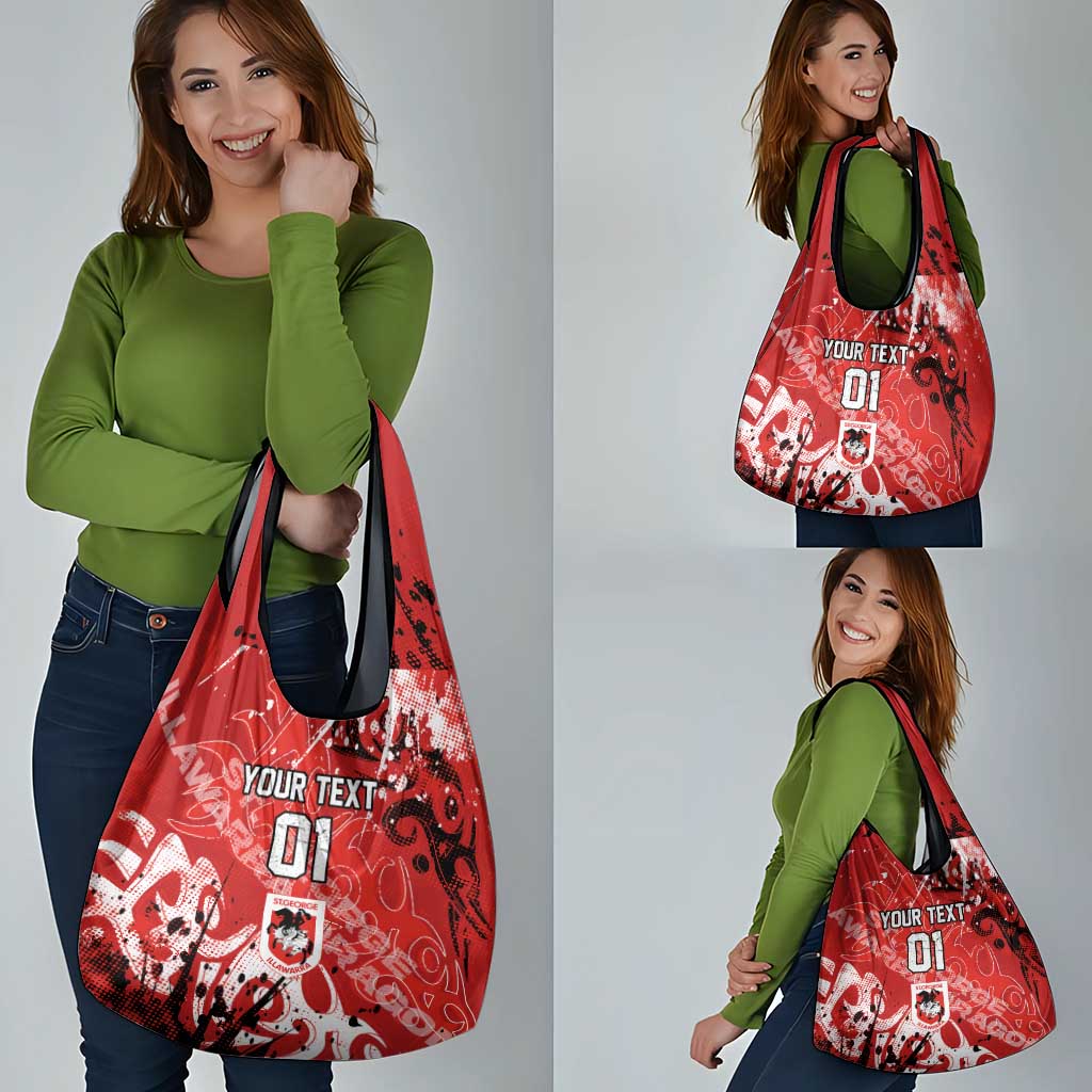Personalized St. George Illawarra Dragons Rugby Grocery Bag Urban Street Graffiti Style - Distressed Splatter Elements