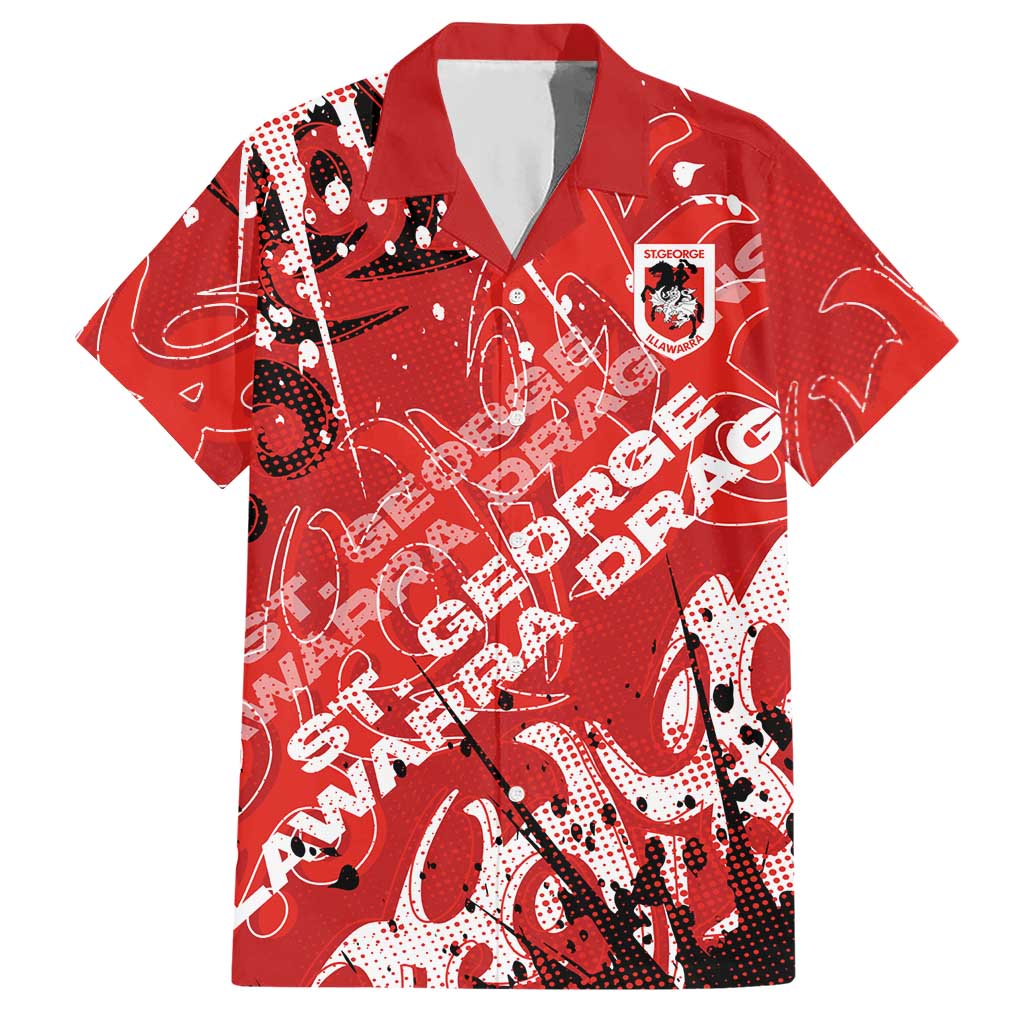 Personalized St. George Illawarra Dragons Rugby Hawaiian Shirt Urban Street Graffiti Style - Distressed Splatter Elements