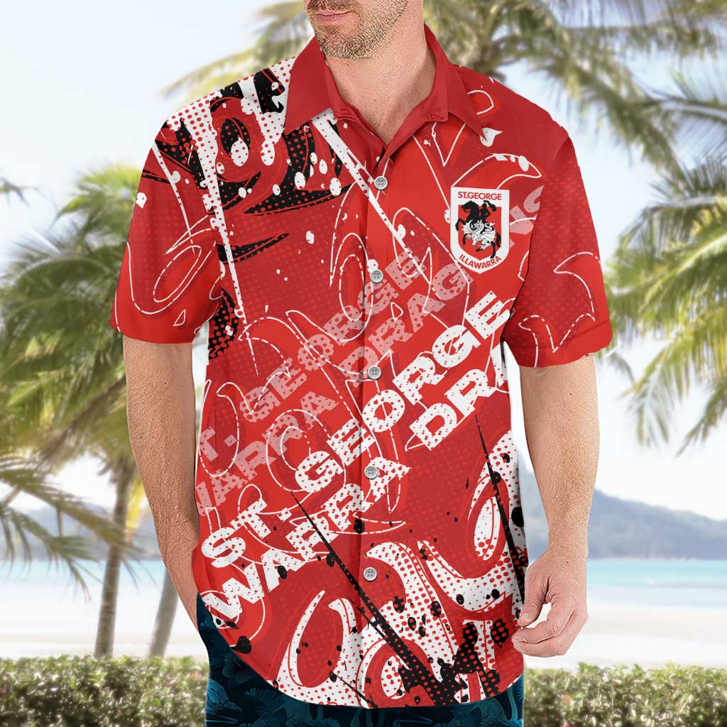Personalized St. George Illawarra Dragons Rugby Hawaiian Shirt Urban Street Graffiti Style - Distressed Splatter Elements