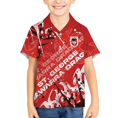 Personalized St. George Illawarra Dragons Rugby Hawaiian Shirt Urban Street Graffiti Style - Distressed Splatter Elements