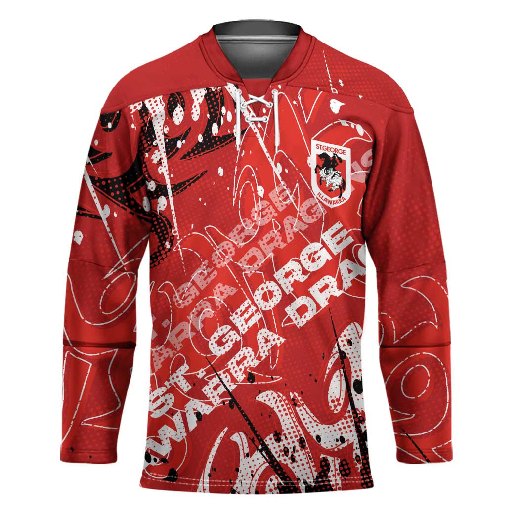 Personalized St. George Illawarra Dragons Rugby Hockey Jersey Urban Street Graffiti Style - Distressed Splatter Elements