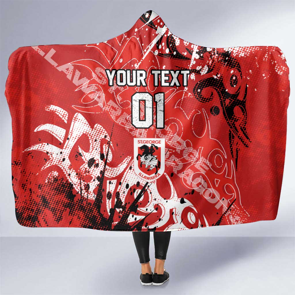 Personalized St. George Illawarra Dragons Rugby Hooded Blanket Urban Street Graffiti Style - Distressed Splatter Elements
