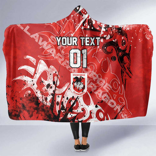 Personalized St. George Illawarra Dragons Rugby Hooded Blanket Urban Street Graffiti Style - Distressed Splatter Elements