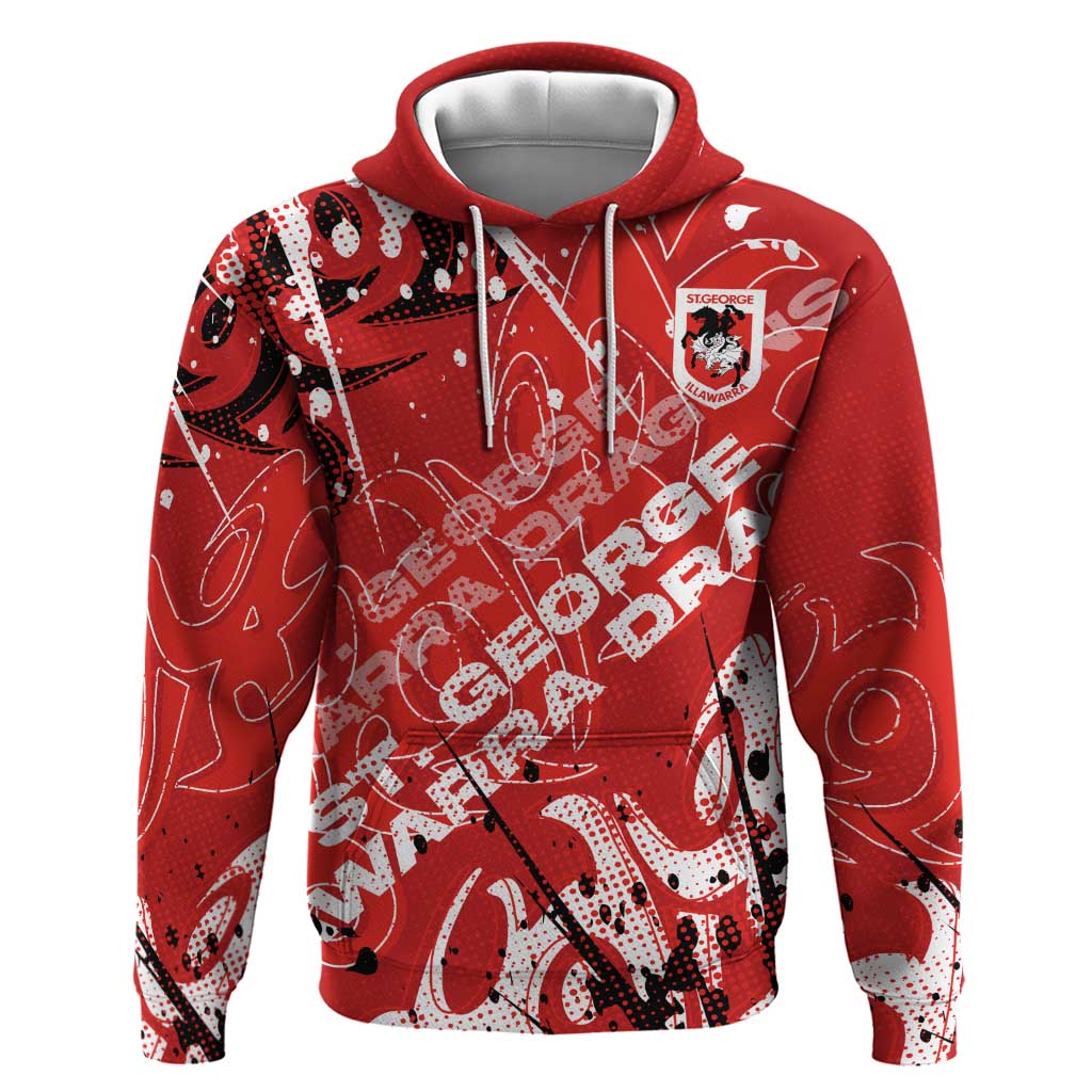 Personalized St. George Illawarra Dragons Rugby Hoodie Urban Street Graffiti Style - Distressed Splatter Elements