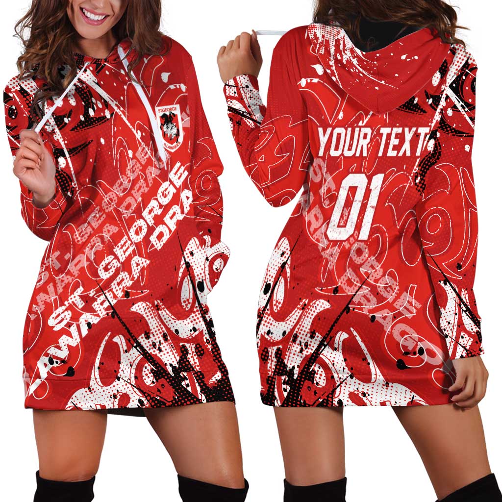 Personalized St. George Illawarra Dragons Rugby Hoodie Dress Urban Street Graffiti Style - Distressed Splatter Elements