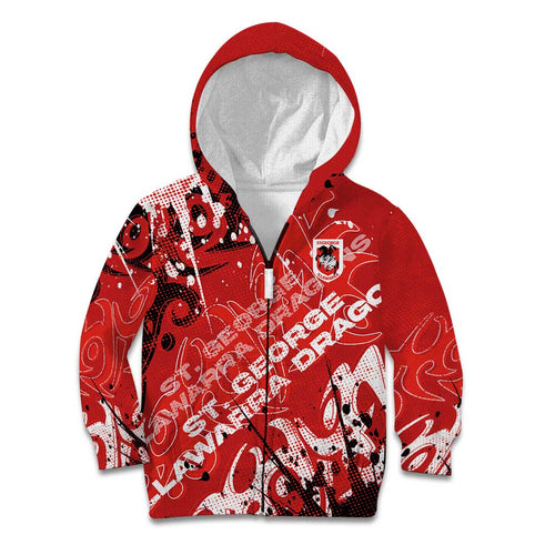 Personalized St. George Illawarra Dragons Rugby Kid Hoodie Urban Street Graffiti Style - Distressed Splatter Elements
