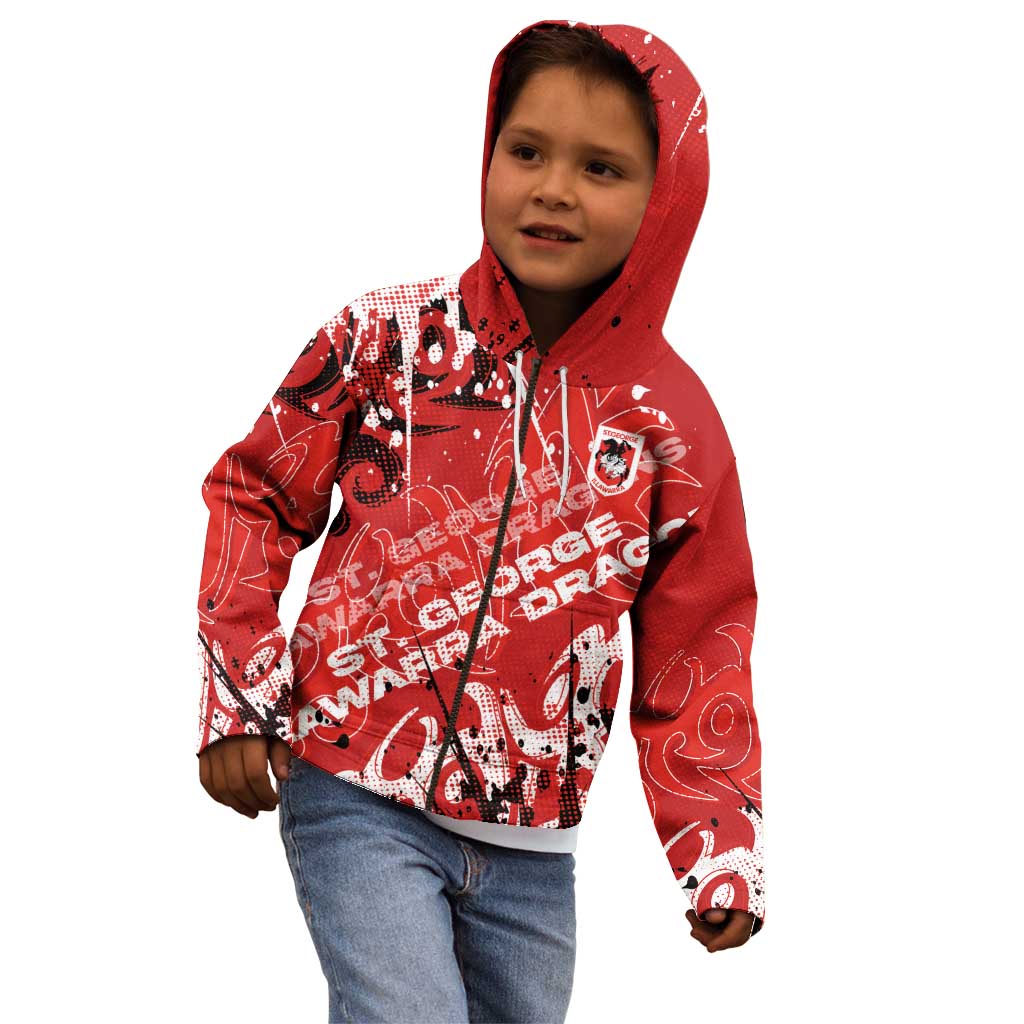 Personalized St. George Illawarra Dragons Rugby Kid Hoodie Urban Street Graffiti Style - Distressed Splatter Elements