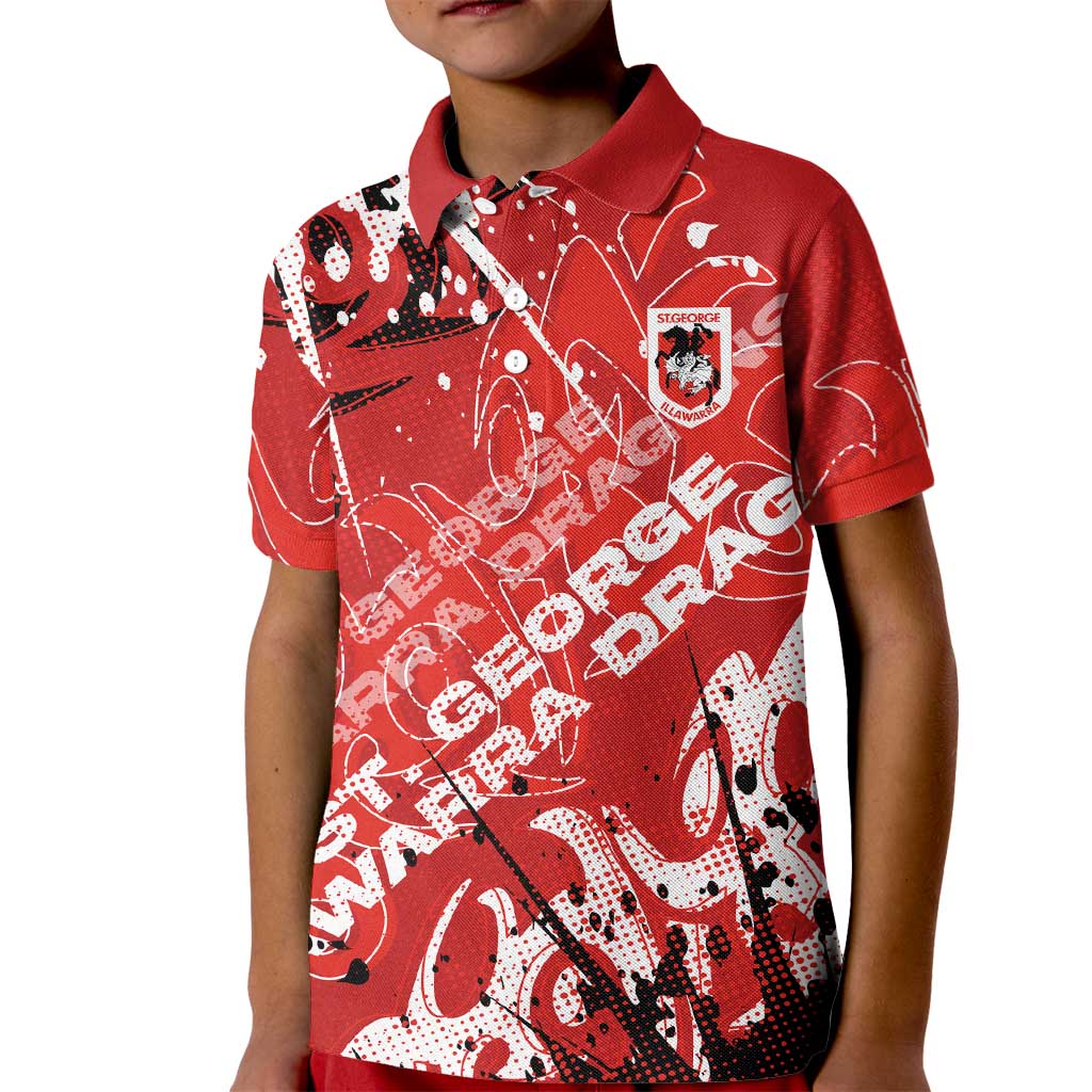 Personalized St. George Illawarra Dragons Rugby Kid Polo Shirt Urban Street Graffiti Style - Distressed Splatter Elements