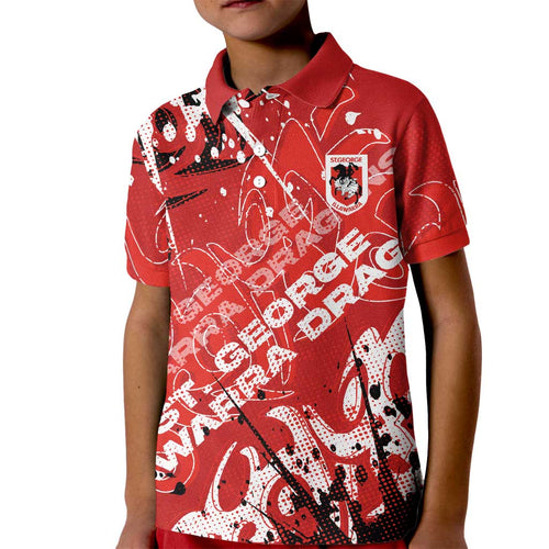 Personalized St. George Illawarra Dragons Rugby Kid Polo Shirt Urban Street Graffiti Style - Distressed Splatter Elements