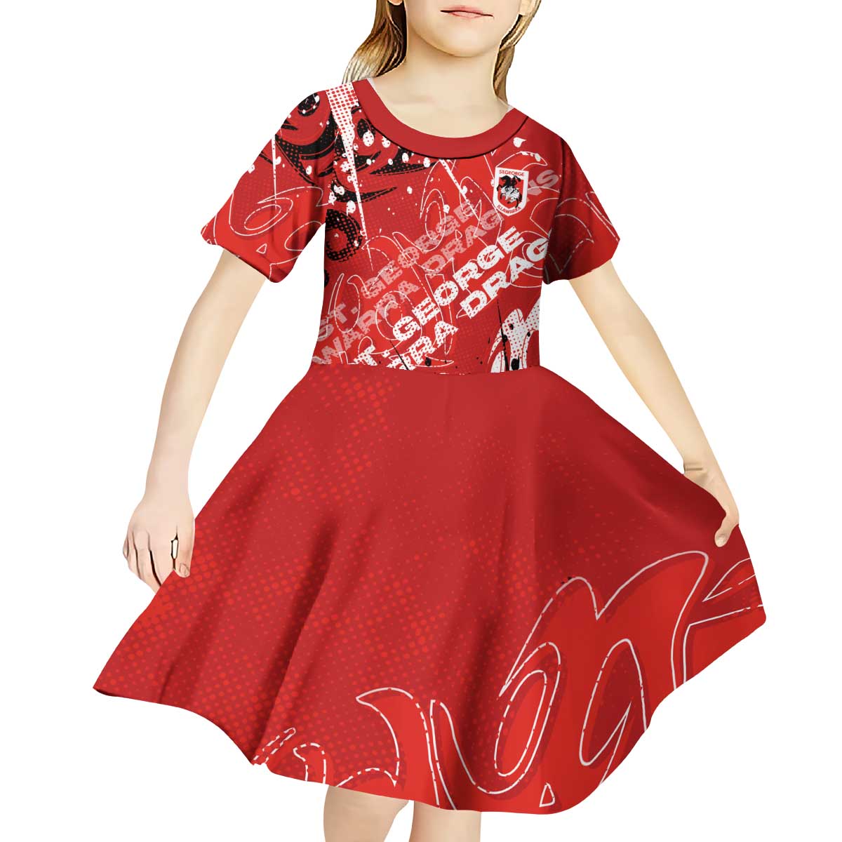 Personalized St. George Illawarra Dragons Rugby Kid Short Sleeve Dress Urban Street Graffiti Style - Distressed Splatter Elements