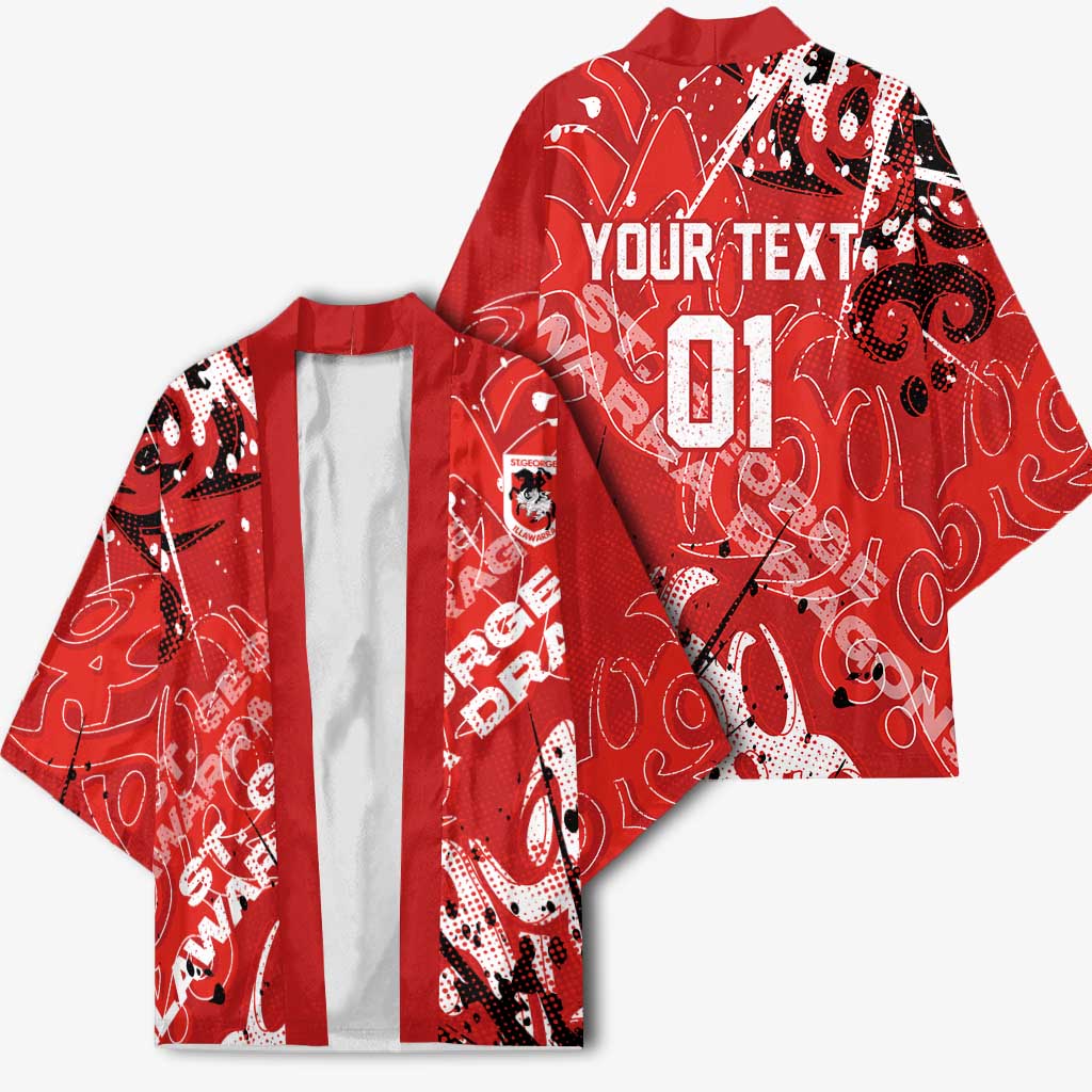 Personalized St. George Illawarra Dragons Rugby Kimono Urban Street Graffiti Style - Distressed Splatter Elements