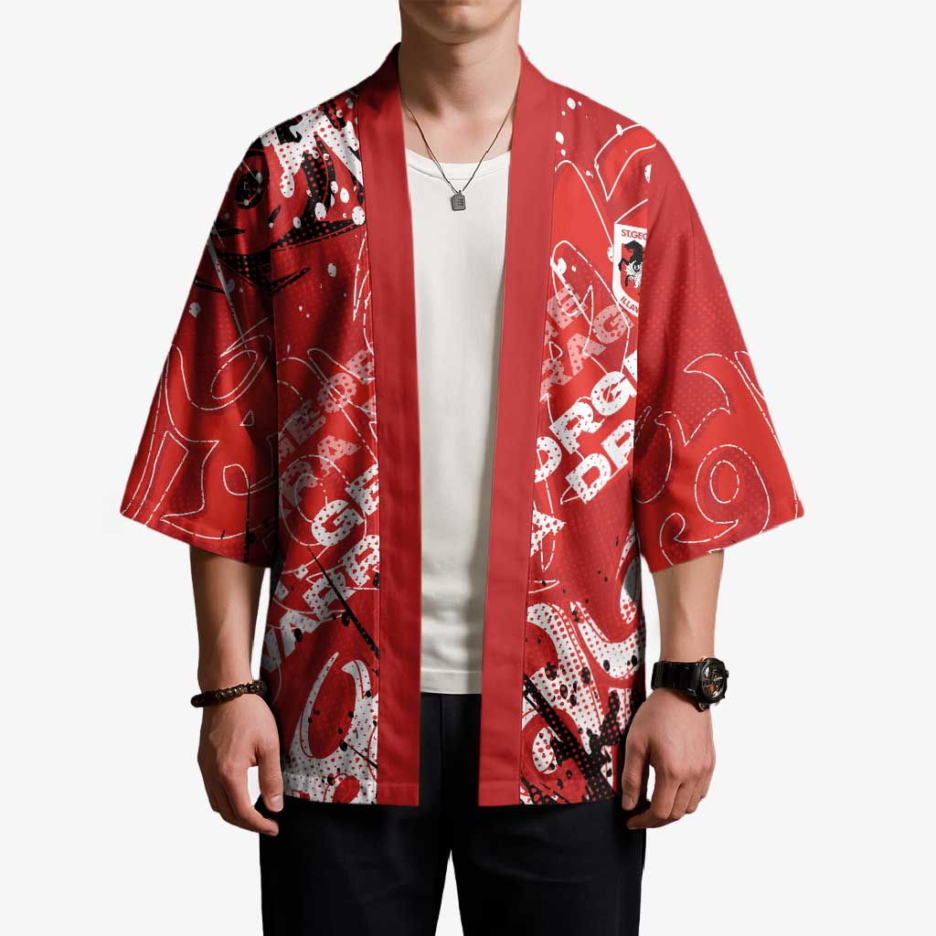 Personalized St. George Illawarra Dragons Rugby Kimono Urban Street Graffiti Style - Distressed Splatter Elements