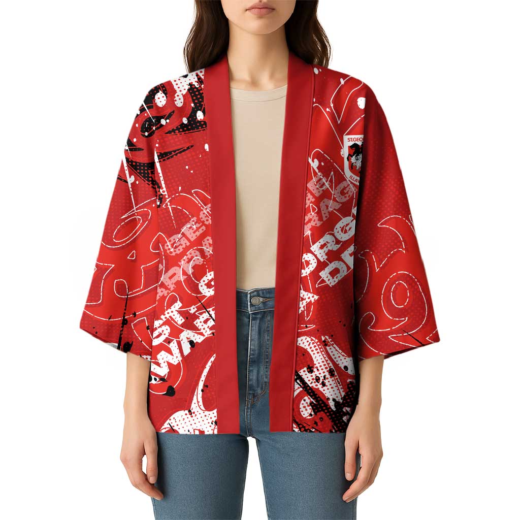 Personalized St. George Illawarra Dragons Rugby Kimono Urban Street Graffiti Style - Distressed Splatter Elements