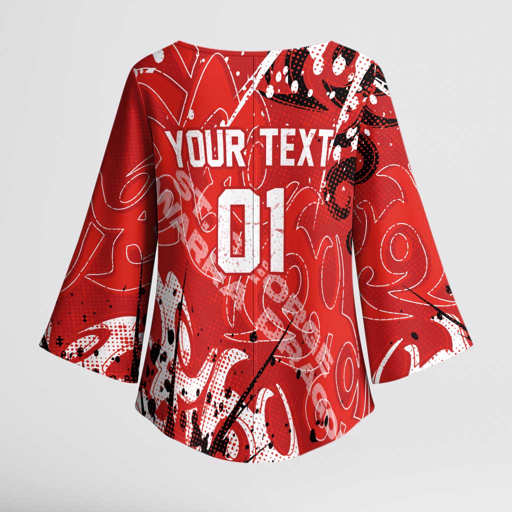 Personalized St. George Illawarra Dragons Rugby Kimono Sleeve Blouse Urban Street Graffiti Style - Distressed Splatter Elements