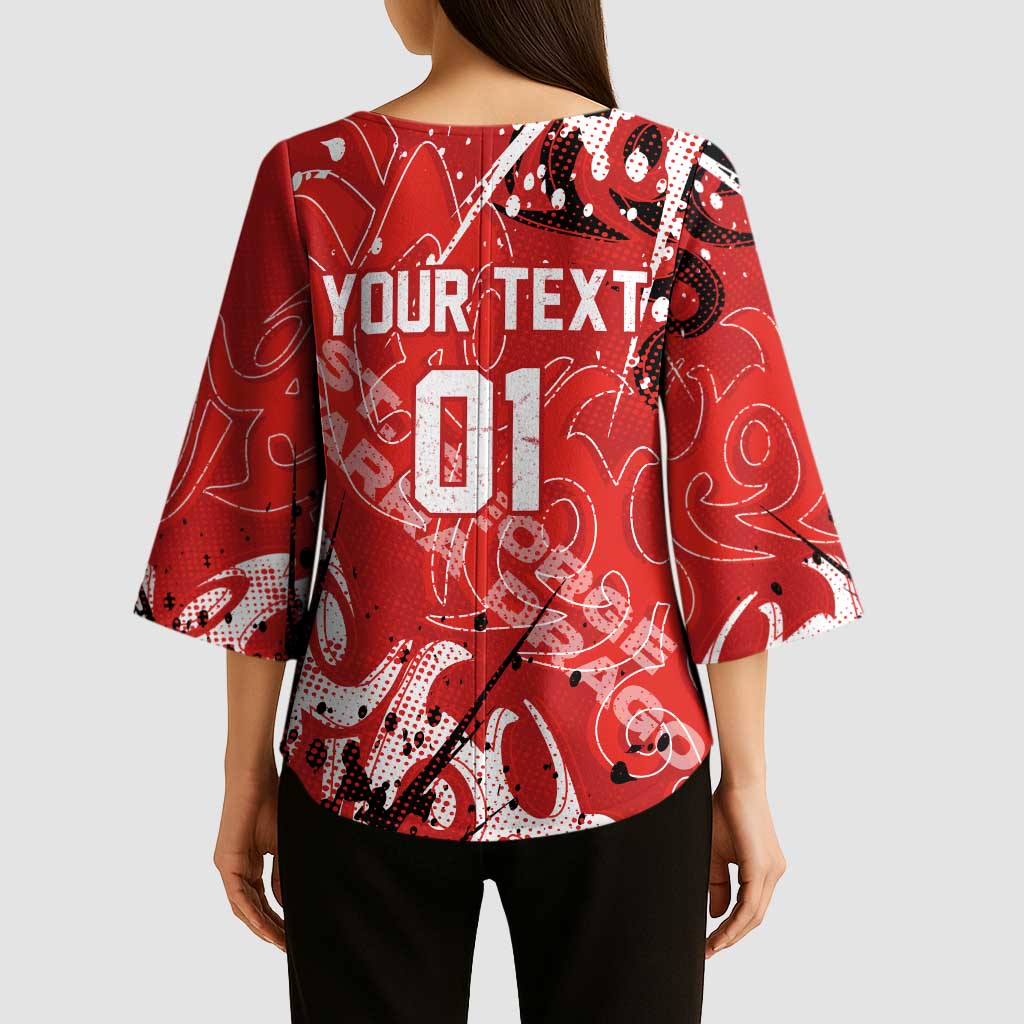 Personalized St. George Illawarra Dragons Rugby Kimono Sleeve Blouse Urban Street Graffiti Style - Distressed Splatter Elements