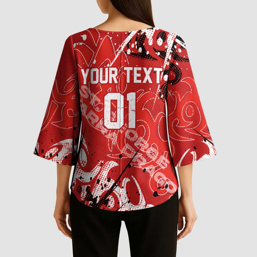 Personalized St. George Illawarra Dragons Rugby Kimono Sleeve Blouse Urban Street Graffiti Style - Distressed Splatter Elements