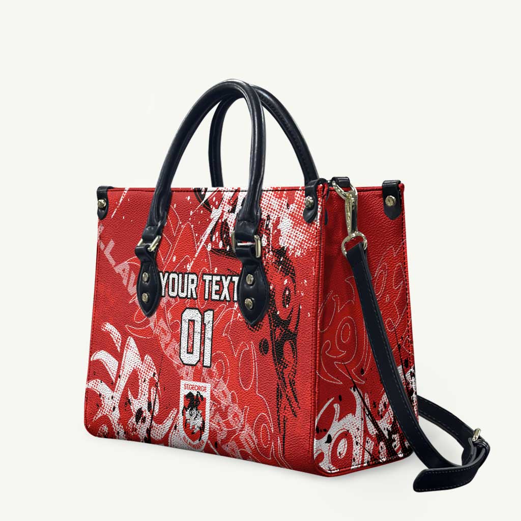 Personalized St. George Illawarra Dragons Rugby Leather Bag Urban Street Graffiti Style - Distressed Splatter Elements