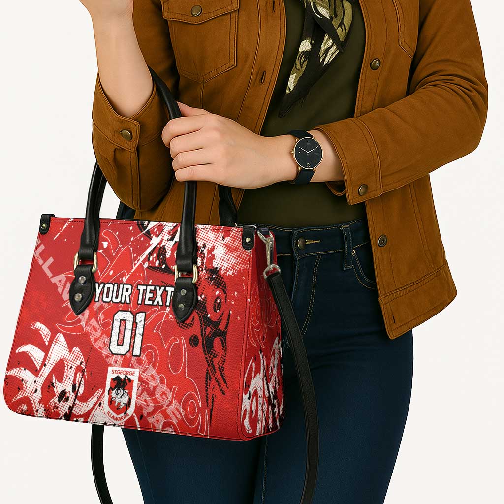 Personalized St. George Illawarra Dragons Rugby Leather Bag Urban Street Graffiti Style - Distressed Splatter Elements