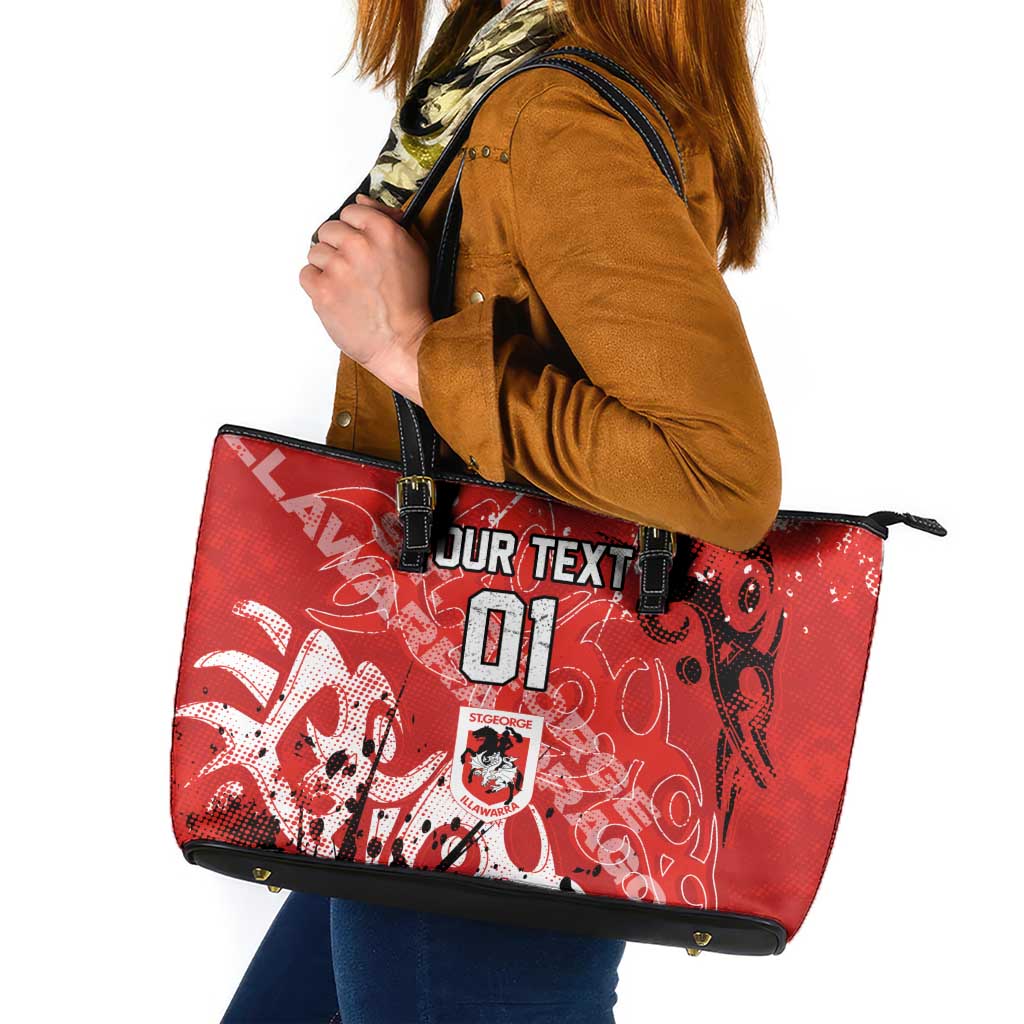 Personalized St. George Illawarra Dragons Rugby Leather Tote Bag Urban Street Graffiti Style - Distressed Splatter Elements