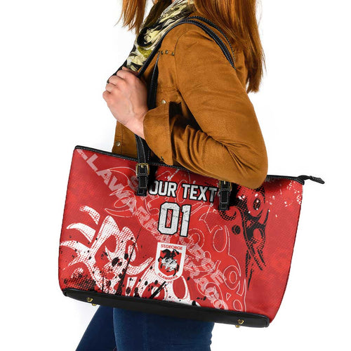 Personalized St. George Illawarra Dragons Rugby Leather Tote Bag Urban Street Graffiti Style - Distressed Splatter Elements