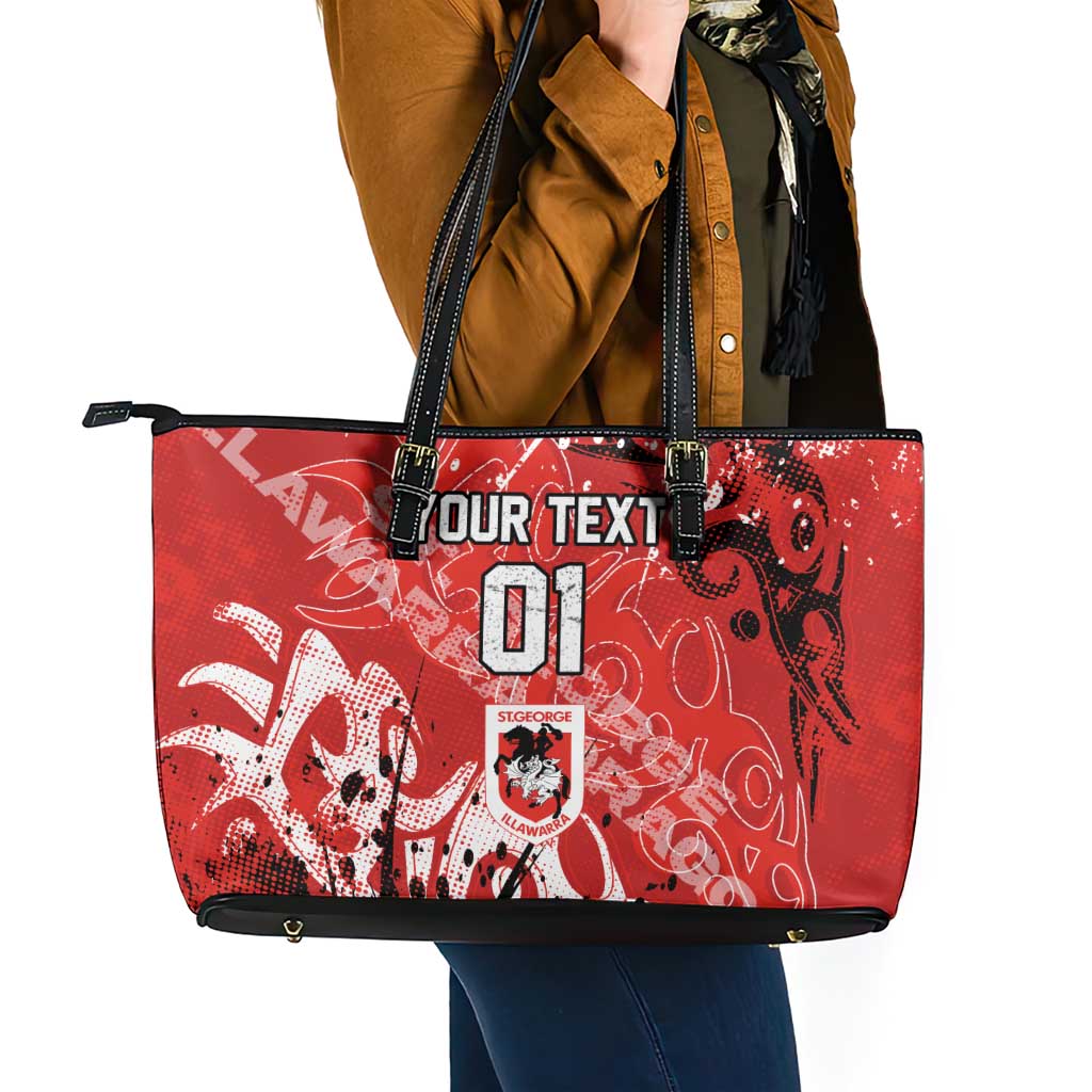 Personalized St. George Illawarra Dragons Rugby Leather Tote Bag Urban Street Graffiti Style - Distressed Splatter Elements