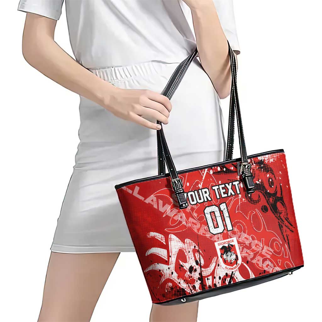 Personalized St. George Illawarra Dragons Rugby Leather Tote Bag Urban Street Graffiti Style - Distressed Splatter Elements