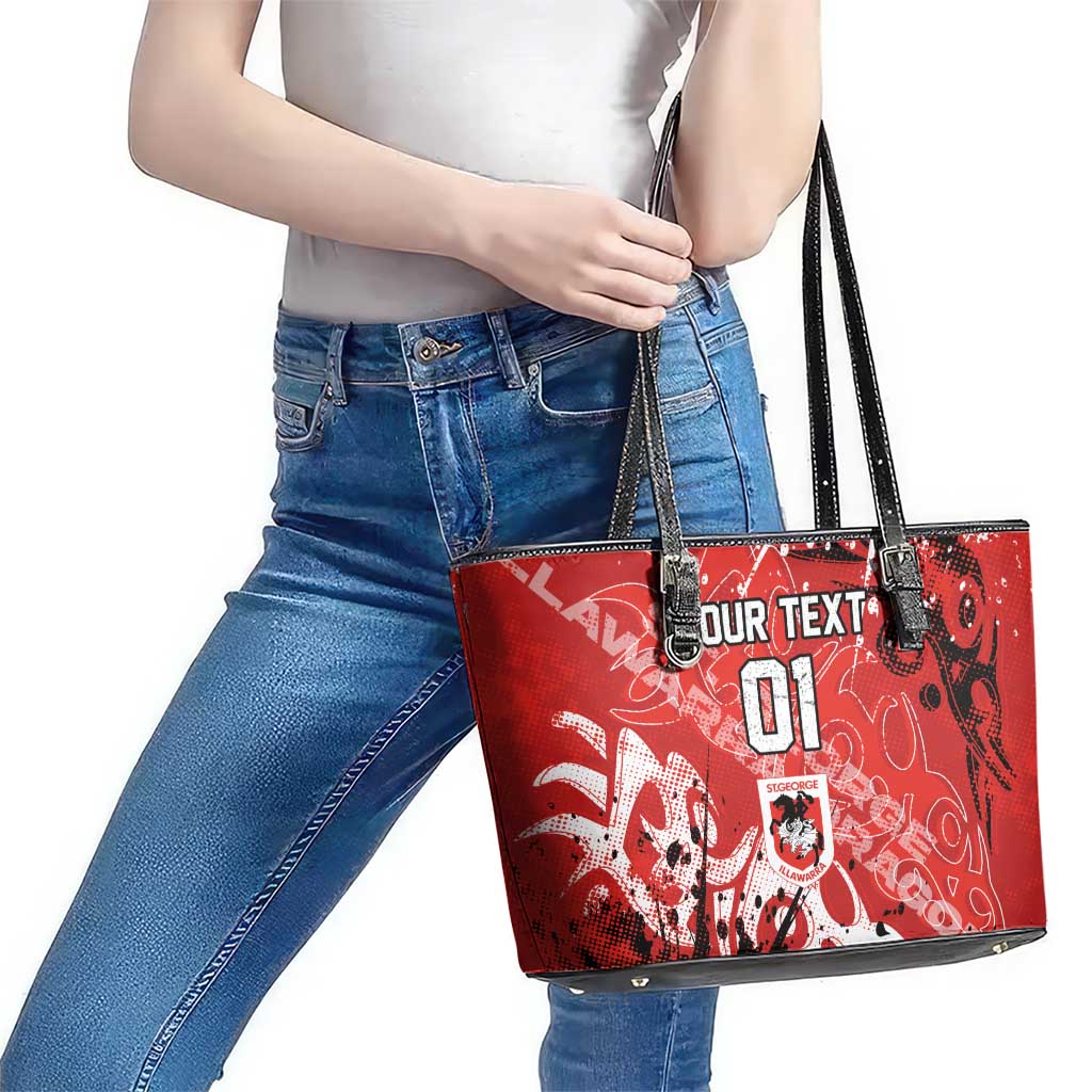 Personalized St. George Illawarra Dragons Rugby Leather Tote Bag Urban Street Graffiti Style - Distressed Splatter Elements