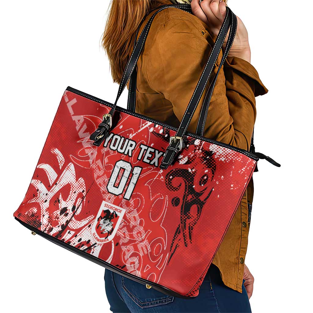 Personalized St. George Illawarra Dragons Rugby Leather Tote Bag Urban Street Graffiti Style - Distressed Splatter Elements