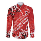 Personalized St. George Illawarra Dragons Rugby Long Sleeve Button Shirt Urban Street Graffiti Style - Distressed Splatter Elements