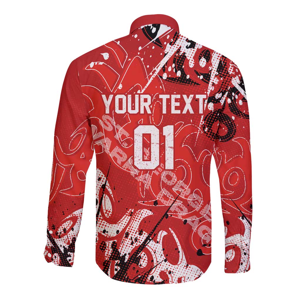 Personalized St. George Illawarra Dragons Rugby Long Sleeve Button Shirt Urban Street Graffiti Style - Distressed Splatter Elements