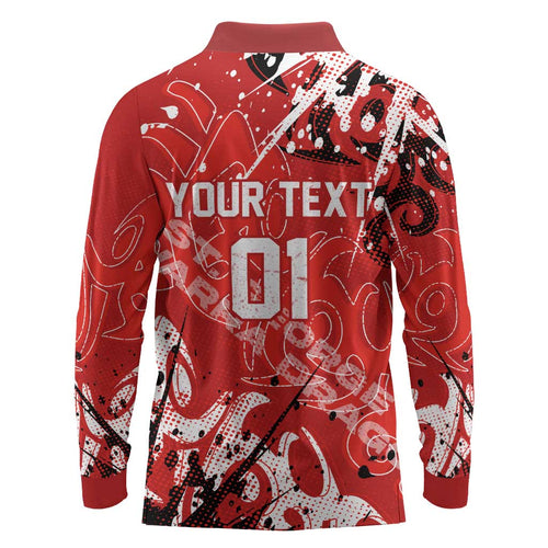 Personalized St. George Illawarra Dragons Rugby Long Sleeve Polo Shirt Urban Street Graffiti Style - Distressed Splatter Elements