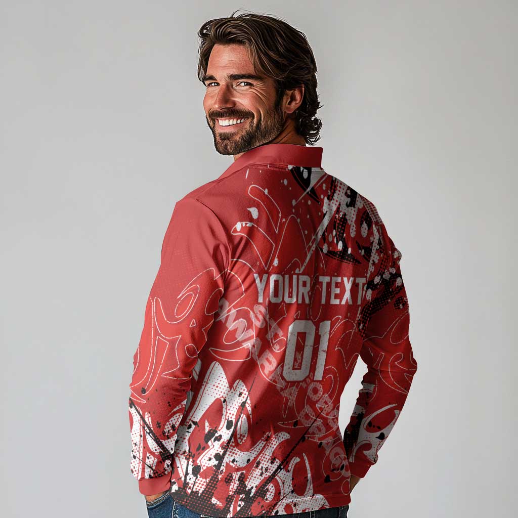 Personalized St. George Illawarra Dragons Rugby Long Sleeve Polo Shirt Urban Street Graffiti Style - Distressed Splatter Elements