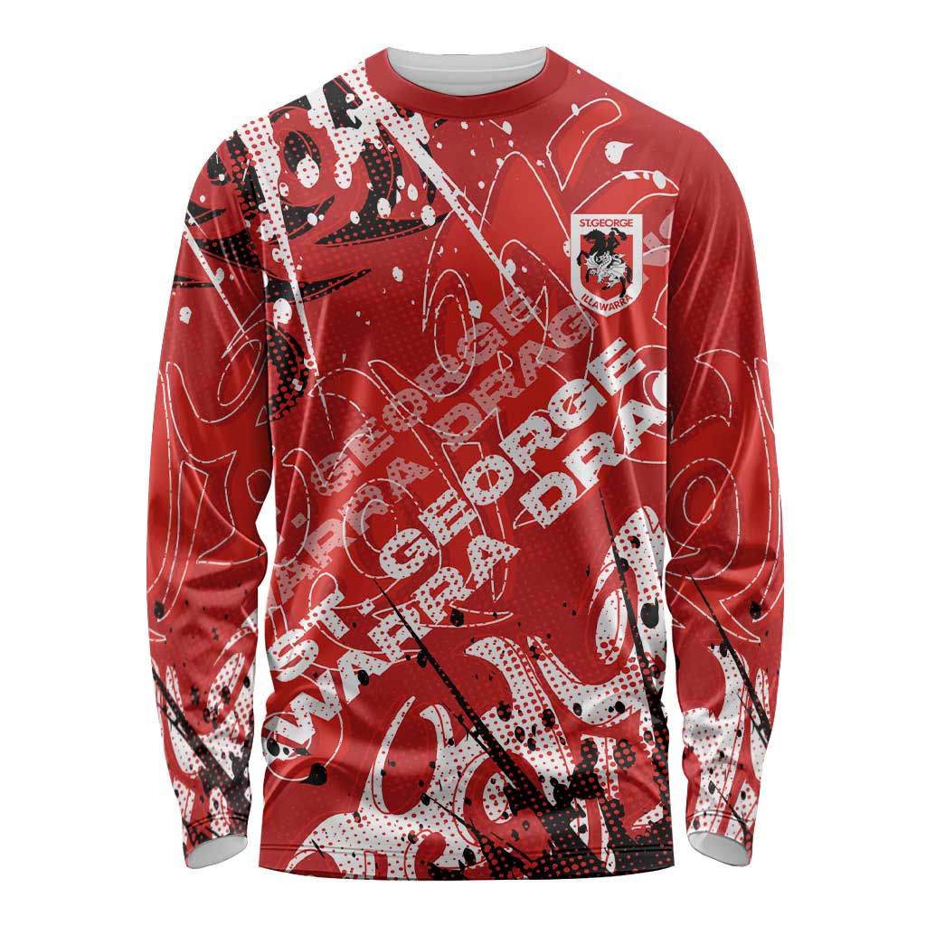 Personalized St. George Illawarra Dragons Rugby Long Sleeve Shirt Urban Street Graffiti Style - Distressed Splatter Elements