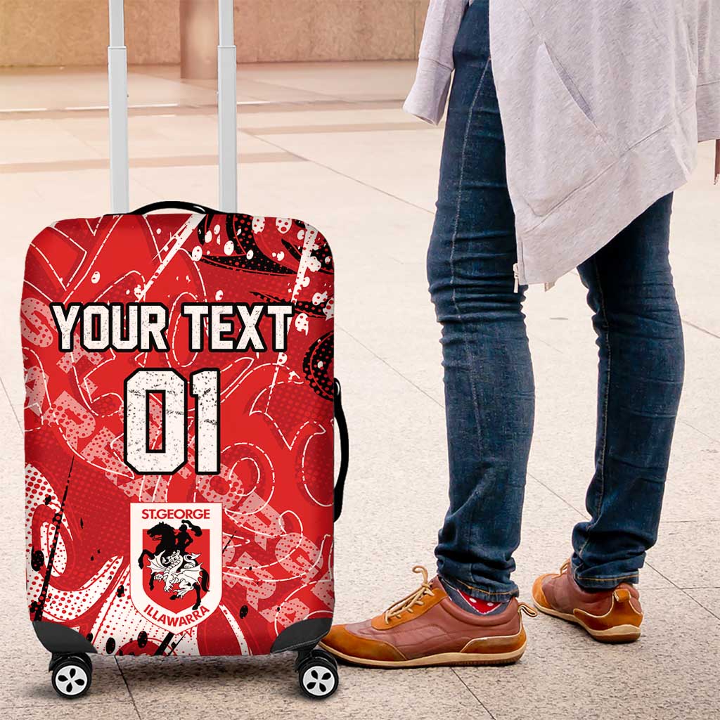 Personalized St. George Illawarra Dragons Rugby Luggage Cover Urban Street Graffiti Style - Distressed Splatter Elements