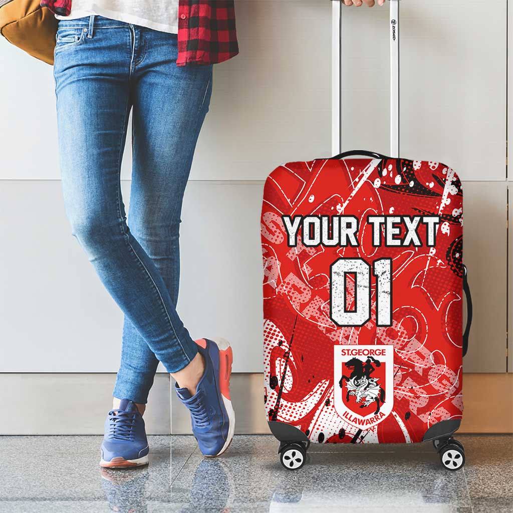 Personalized St. George Illawarra Dragons Rugby Luggage Cover Urban Street Graffiti Style - Distressed Splatter Elements