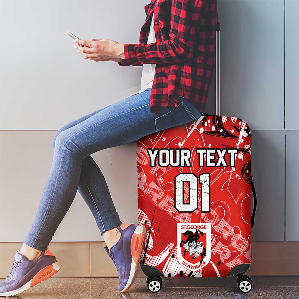 Personalized St. George Illawarra Dragons Rugby Luggage Cover Urban Street Graffiti Style - Distressed Splatter Elements