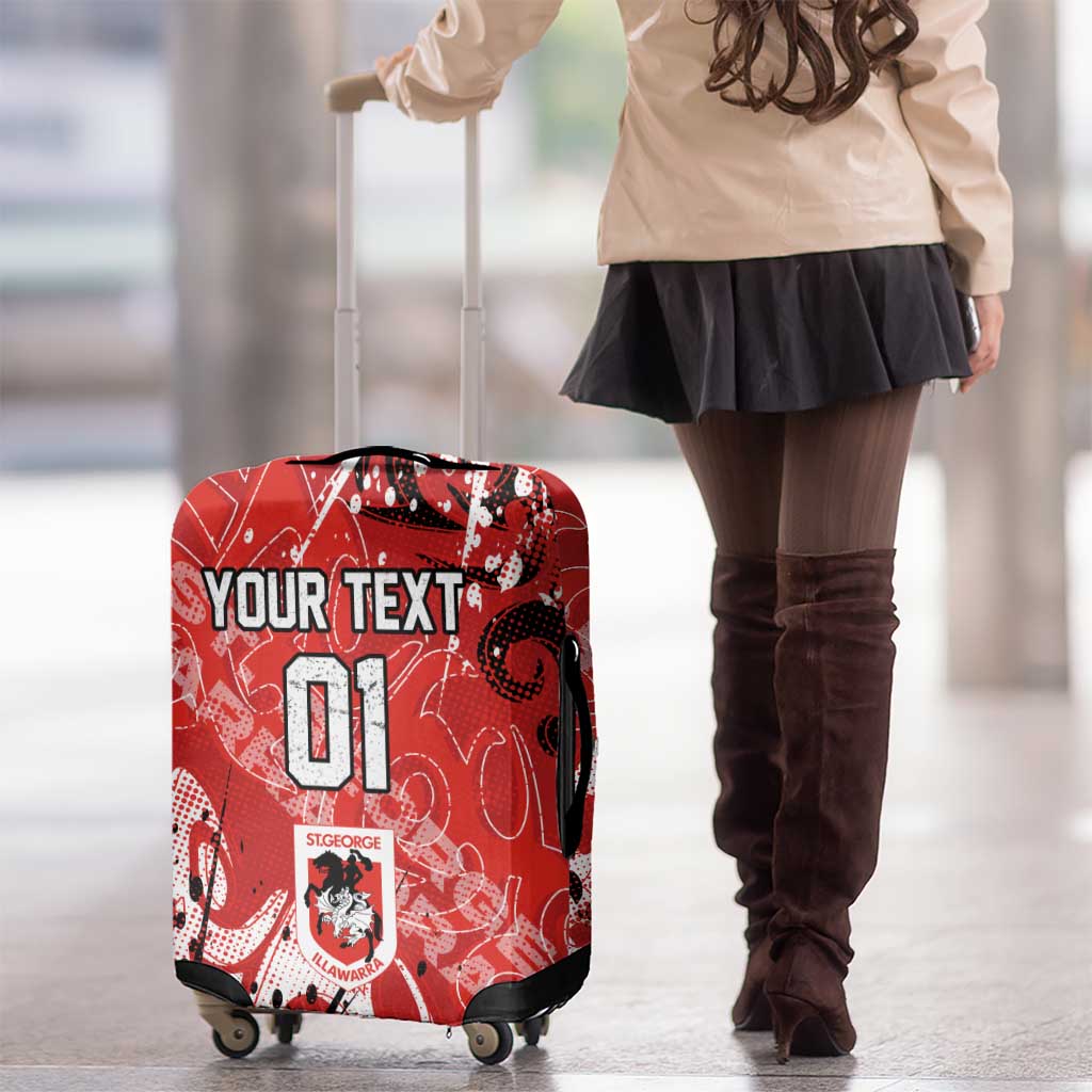 Personalized St. George Illawarra Dragons Rugby Luggage Cover Urban Street Graffiti Style - Distressed Splatter Elements
