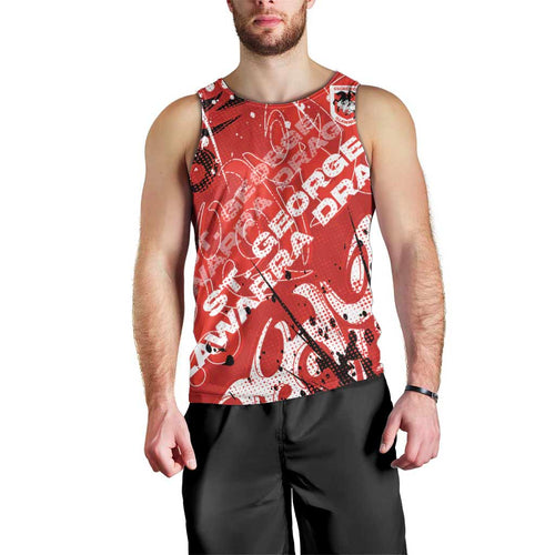 Personalized St. George Illawarra Dragons Rugby Men Tank Top Urban Street Graffiti Style - Distressed Splatter Elements