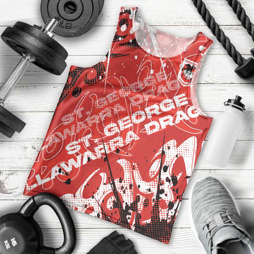 Personalized St. George Illawarra Dragons Rugby Men Tank Top Urban Street Graffiti Style - Distressed Splatter Elements