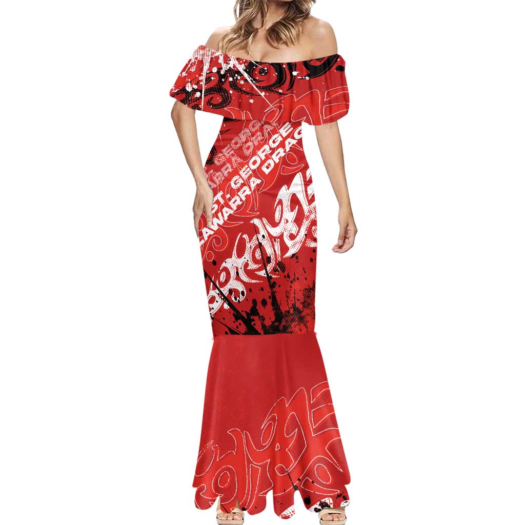 Personalized St. George Illawarra Dragons Rugby Mermaid Dress Urban Street Graffiti Style - Distressed Splatter Elements