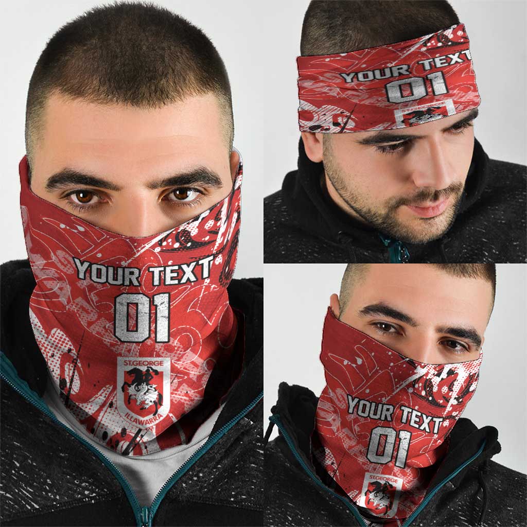Personalized St. George Illawarra Dragons Rugby Neck Gaiter Urban Street Graffiti Style - Distressed Splatter Elements
