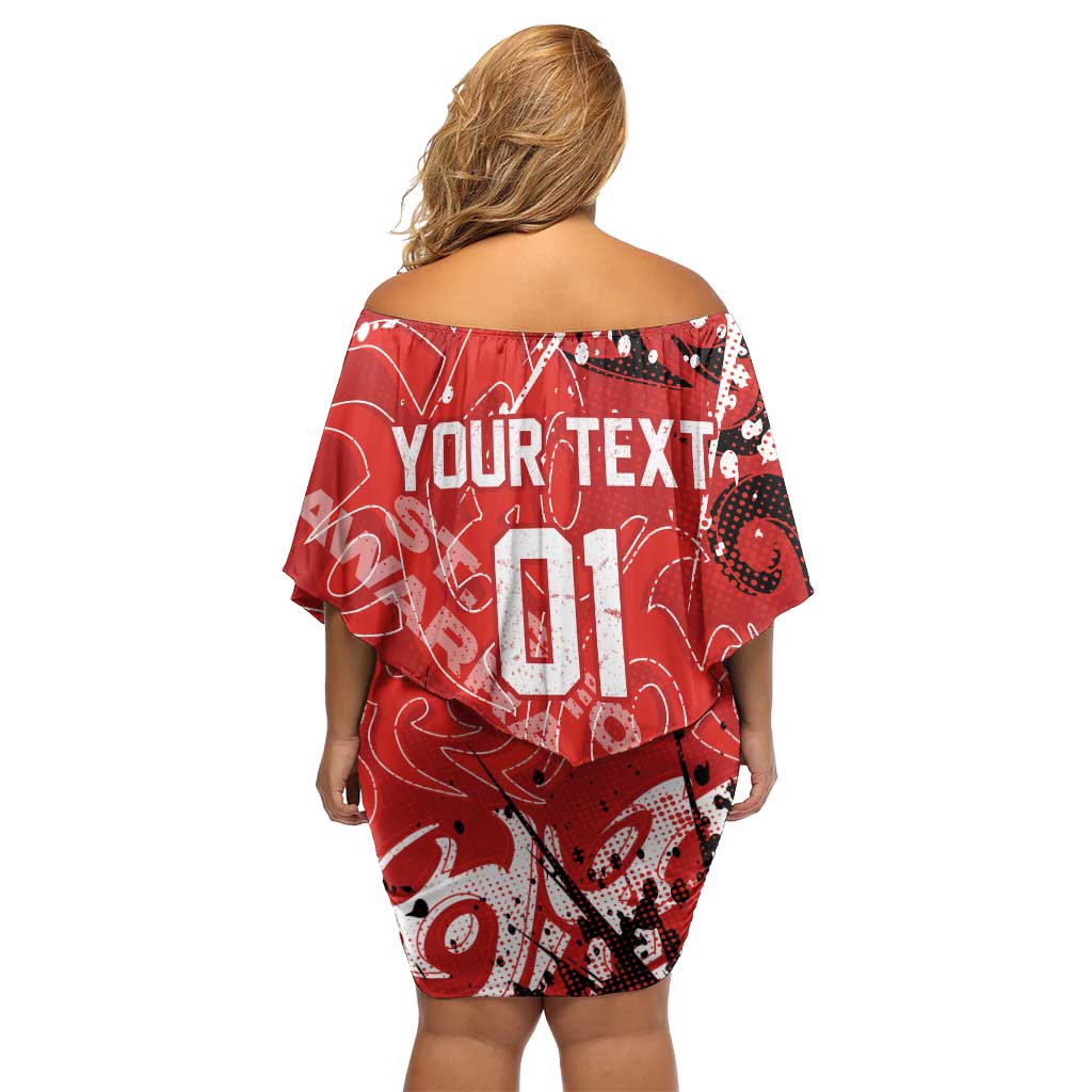 Personalized St. George Illawarra Dragons Rugby Off Shoulder Short Dress Urban Street Graffiti Style - Distressed Splatter Elements